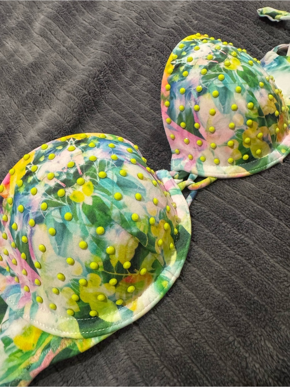 Victoria’s Secret- Floral Bikini Top with Neon Dot Accents - Multi-Color